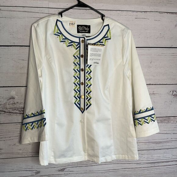Bob Mackie Women’s M  Zip Zag Embroidered Button Front  White Twill  Jacket*‎ - Picture 4 of 11